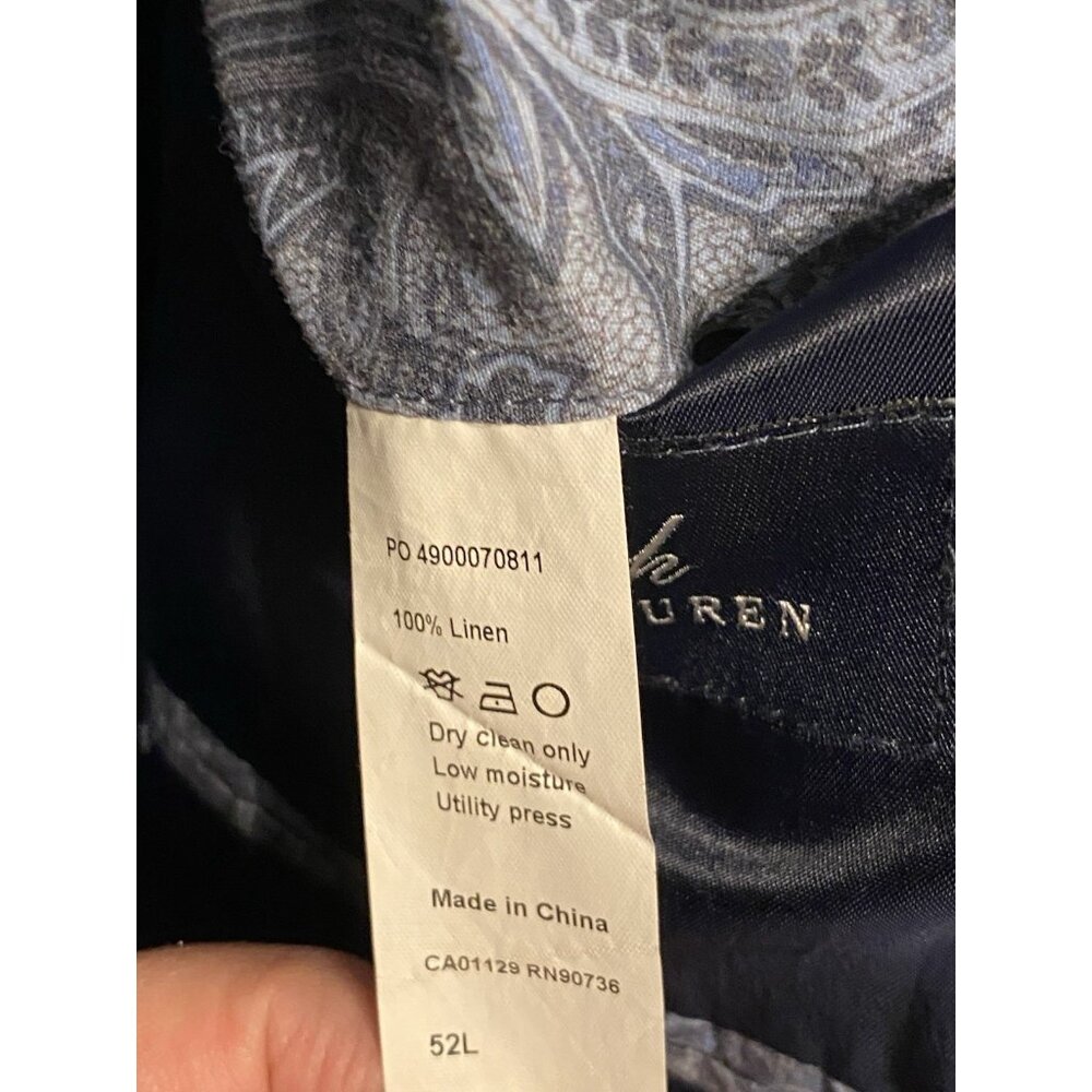Ralph Lauren Navy Blue Linen Blazer Men's 52L Single Breasted 2 Button - Picture 7 of 10